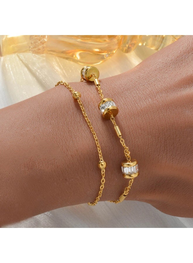 جوليا ستور سوار من الفولاذ المقاوم للصدأ مطلي بالذهب عيار 18 قيراطًا للنساء، أساور كهدية، الأكثر مبيعًا، جديد، حفلات الفتيات، سيدات، بسيط، فاخر، عصري، سحر، سوار مزدوج الطبقات، مصنوع يدويًا، أعياد الميلاد - Image 2