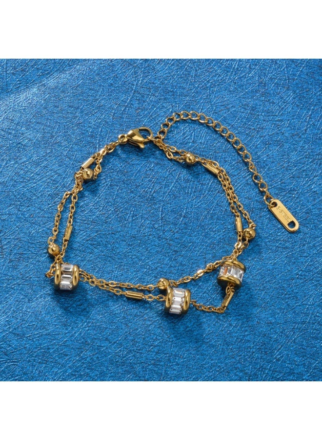 جوليا ستور سوار من الفولاذ المقاوم للصدأ مطلي بالذهب عيار 18 قيراطًا للنساء، أساور كهدية، الأكثر مبيعًا، جديد، حفلات الفتيات، سيدات، بسيط، فاخر، عصري، سحر، سوار مزدوج الطبقات، مصنوع يدويًا، أعياد الميلاد - Image 5