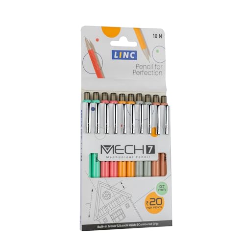 Linc 0.7mm Mech7 Mechanical Pencil, Multicolor Body (Pack of 10) - Image 1