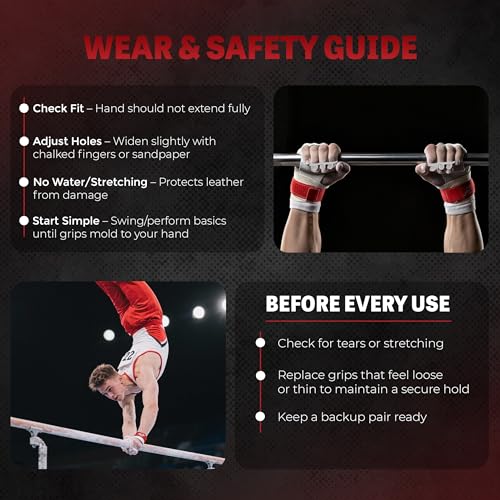 Reisport Men's Hook and Loop High Bar Grips, XX-Small, X-Small, Small, Medium, Large, Gymnastic Grips, Men and Boys Gymnastics Training, Long Lasting, Leather, Safe Grip Gray - Image 4
