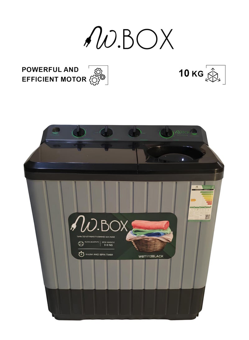 W.BOX Twin Tub Washing Machine - 10 kg - 348 kW - Black - WBTT13BLACK - Image 1