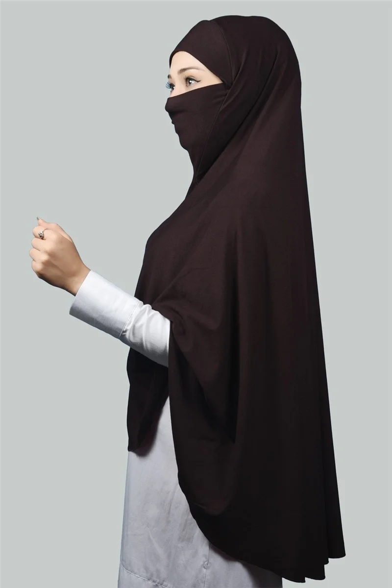 التوبة Ready-made Turban Practical Scarf with Veil Hijab with Nikap - Prayer Cover Soufflé (5Xl) - Dark Brown