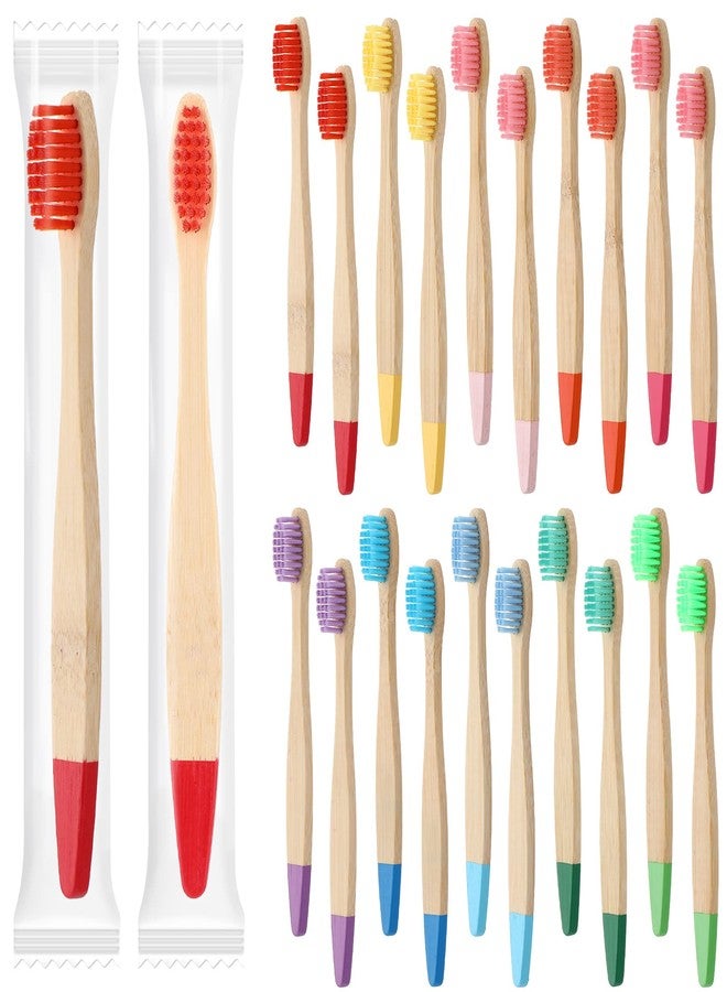 Heentan 20 Pieces Kids Bamboo Soft Bristles Toothbrushes Toddler Toothbrush Manual Travel Toothbrushes for Kids Children Home School Travel Teeth Oral Dental Care, 5.7 Inch, Individually Wrapped - Image 1