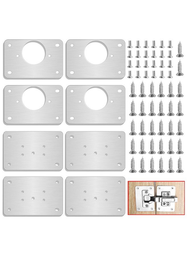 KesaPlan 4Pairs Thick Hinge Repair Plate Kit with Hole for Cabinet, Rust Resistant Stainless Steel Plate Repair Brackets, Easy Installation Hinges with Mounting Screws Fixing for Kitchen Cupboard Door - Image 1
