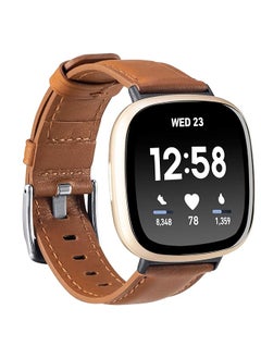 KASTWAVE Leather Bands Compatible With Fit For Fitbit Sense For Fitbit Versa 3 Soft Replacement Band For Women And Men Wristband Strap Accessories For Versa 3 For Versa Sense Smartwatch Brown  - Image 1