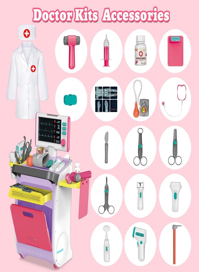 deAO طقم طبي deAO للأطفال من عمر 3-5 سنوات، مجموعة ألعاب تمثيل طبيب للأطفال مع عربة وبدلة وسماعة طبية وميزان حرارة، هدية عيد الهالوين أو عيد الميلاد للبنات والأولاد (وردي) - Image 5