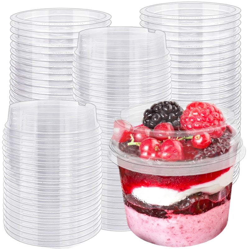 Alaeseje 50 Pack 8 oz Plastic Dessert Cups with Lids,Disposable Plastic Cups,Clear Yogurt Parfait Cups for Ice Cream,Cake,Fruit,Parfait, Pudding and Jello Shot - Image 1