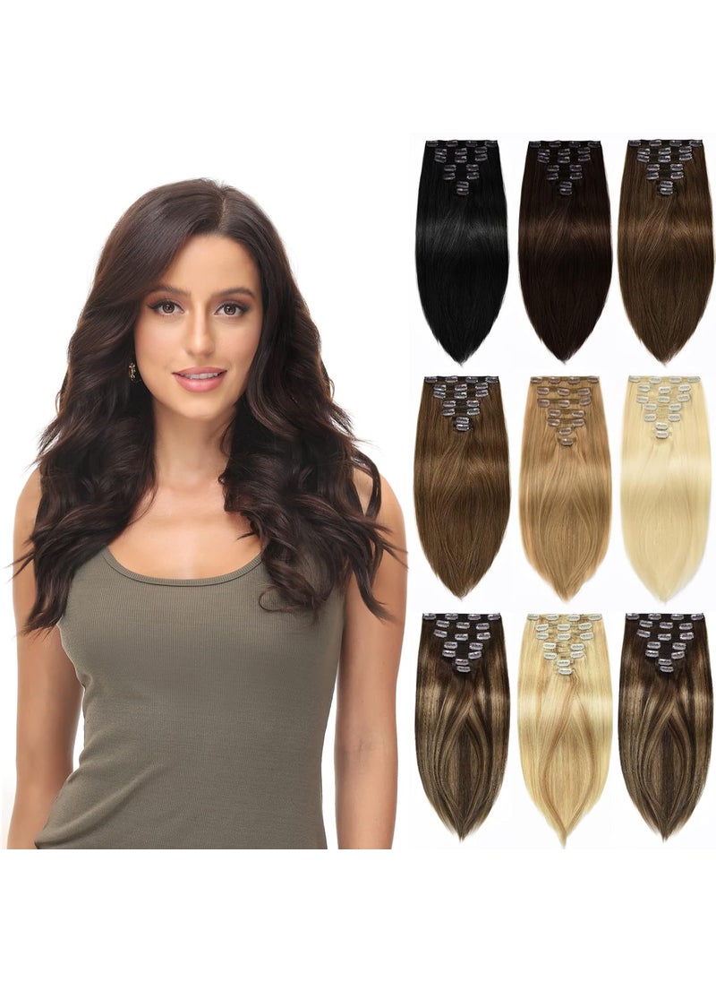 Rose bud Rose bud Clip in Hair Extensions Real Human Hair 7Pcs 16Clips 18Inch 150g Natural Thick Hair Extensions Human Hair 