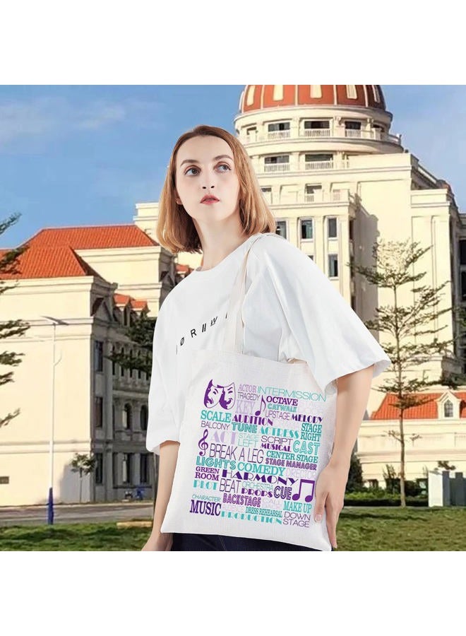 LEVLO Mask Musical Canvas Tote Bag Drama Theater Gifts Musical Theatra Fans Shoulder Bag For Theatre Lover (Comedy Tragedy Mask Tote) - Image 5