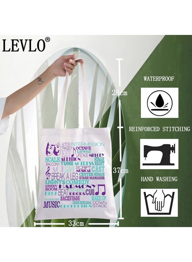 LEVLO Mask Musical Canvas Tote Bag Drama Theater Gifts Musical Theatra Fans Shoulder Bag For Theatre Lover (Comedy Tragedy Mask Tote) - Image 2