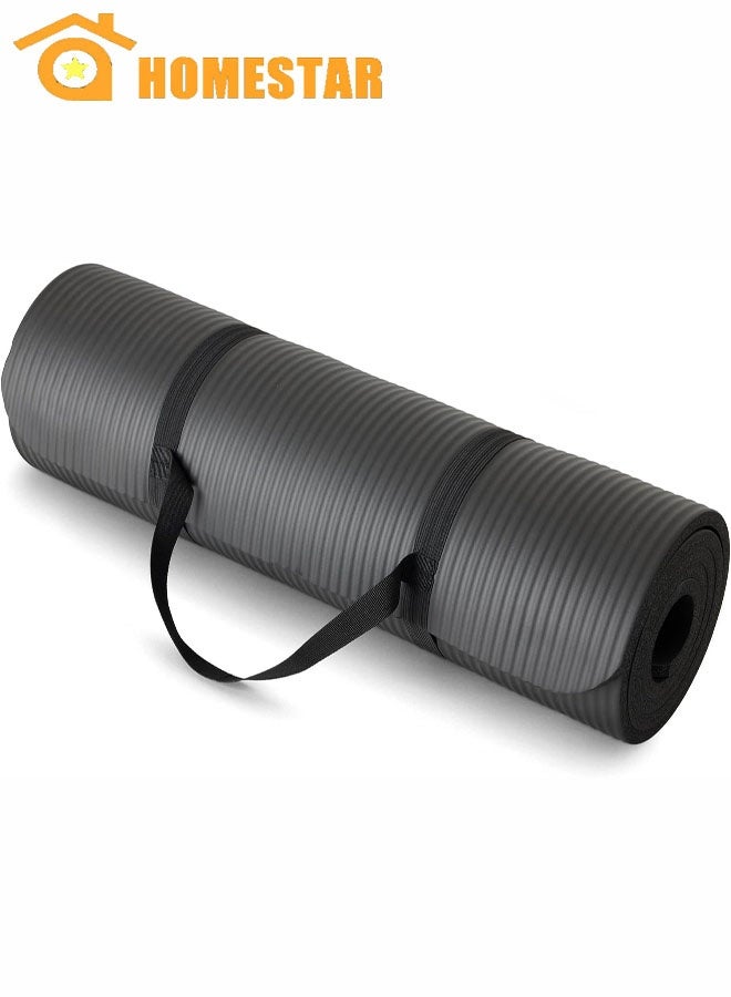 هومستر يوغا مات غير انزلاق، يوغا مات مع حزام متضمن 10 مم سميكة ممارسة مات، مثالية للبيلاتيس، اليوغا والعديد من التدريبات المنزلية الأخرى، أسود - Image 1