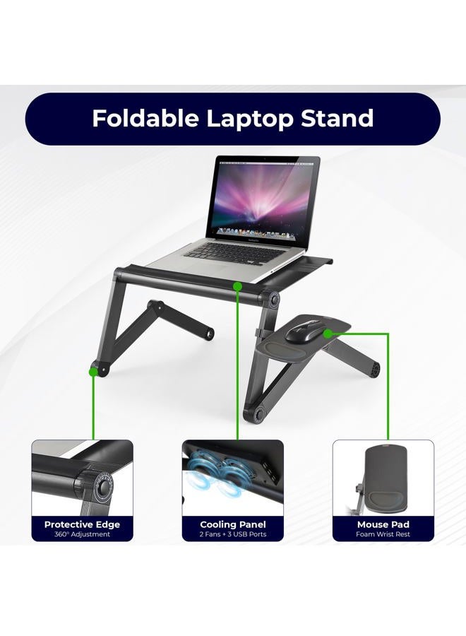 Uncaged Ergonomics WorkEZ Cooling Adjustable Laptop Stand for Desk w/Fan USB Ports Mouse Pad Ergonomic Foldable Laptop Riser Portable Computer Stand Laptop Holder, Black - Image 2