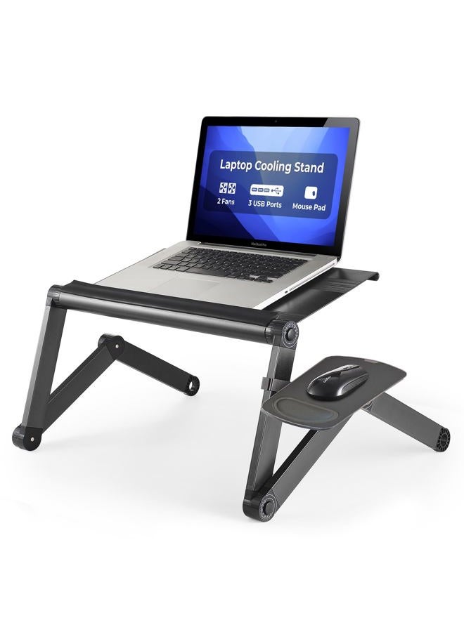 Uncaged Ergonomics WorkEZ Cooling Adjustable Laptop Stand for Desk w/Fan USB Ports Mouse Pad Ergonomic Foldable Laptop Riser Portable Computer Stand Laptop Holder, Black - Image 1