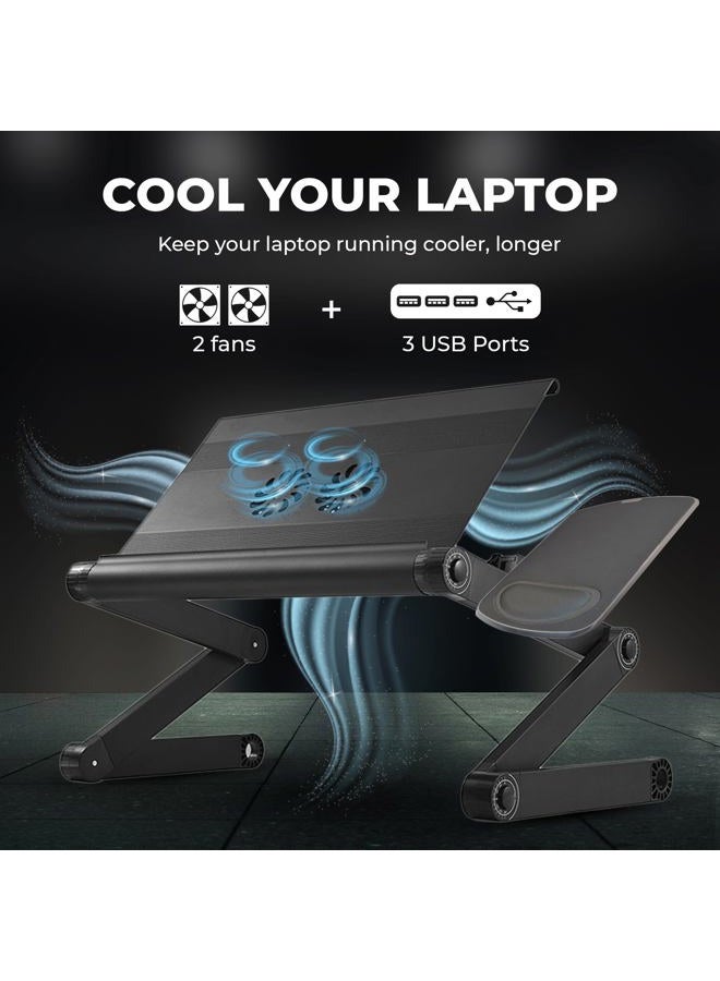 Uncaged Ergonomics WorkEZ Cooling Adjustable Laptop Stand for Desk w/Fan USB Ports Mouse Pad Ergonomic Foldable Laptop Riser Portable Computer Stand Laptop Holder, Black - Image 5