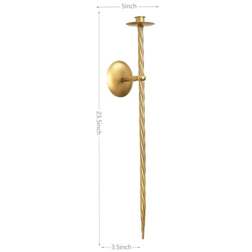 Remenna Large Wall Candle Holder Set of 2 Twisted Candle Sconces Wall Mount Metal Candle Holders Decor for Bedroom Dining Room 23.5" Gold - Image 2