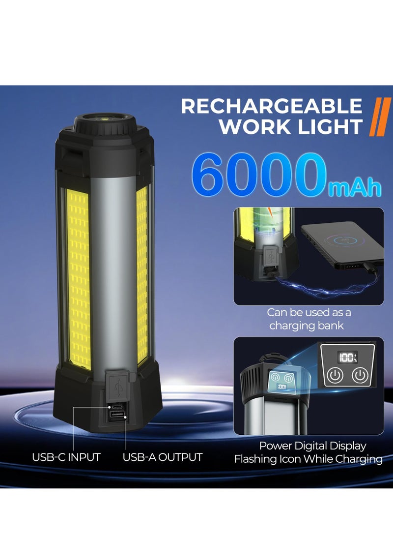 XiuWoo Rechargeable Work Light with Stand, Cordless LED Work Light with Portable Folding Stand, 6AH Battery Work Light, 2000Lumen Outdoor Camping Construction Lights  - Image 4