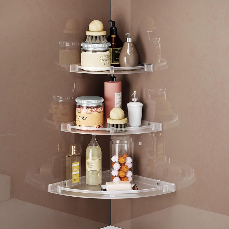 GLOXY Bathroom Corner Shelves – 3 Pcs Unbreakable Transparent ABS Acrylic Wall Shelf Set, Washroom Storage Organizer for Bathroom & Living Room (7", 9", 11") - Image 1