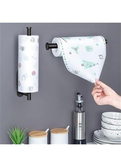 HOOKOR Paper Towel Holder for Kitchen, Stainless Steel Adhesive Roll Paper Holder Towel Holder Self for Kitchen Bathroom Washroom Toilet,Available in Adhesive and Drilling(Black 2pcs)  - Image 2