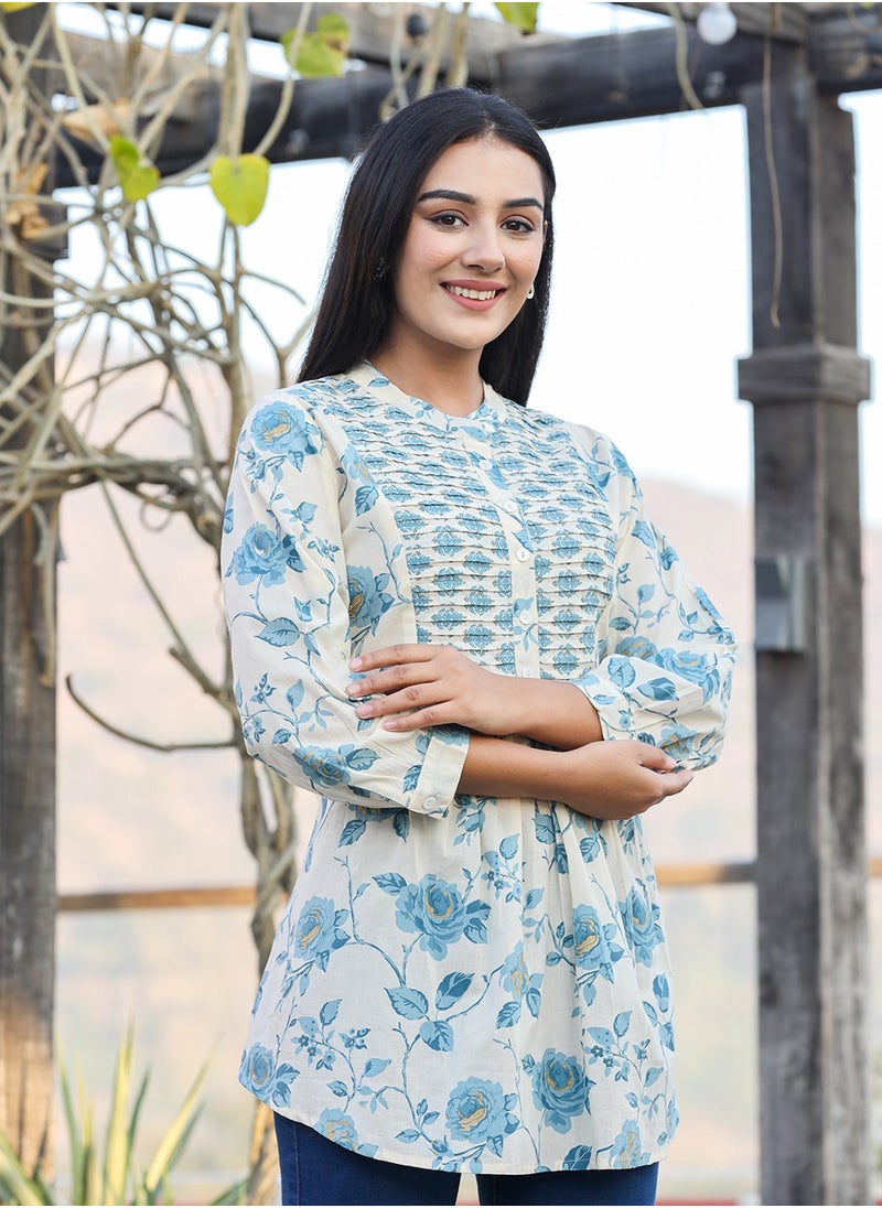 Swadesh Souq - Floral Print Cotton Top – Stylish & Comfortable Casual Wear - Image 1
