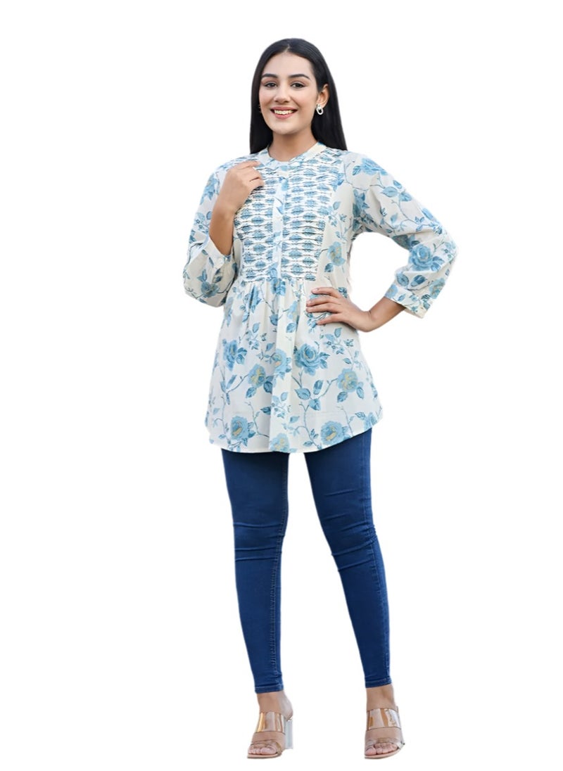 Swadesh Souq - Floral Print Cotton Top – Stylish & Comfortable Casual Wear - Image 1