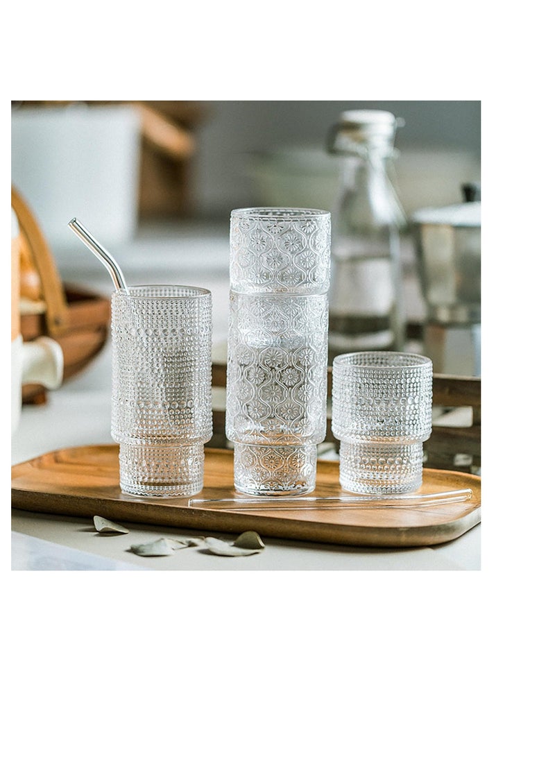 NIBEMINENT Vintage Coffee Mugs, 4 Pcs Embossed Stackable Pattern Style Transparent Glasses Set, Aesthetic Glasses, for Ice Coffee, Juice, Drinkware Dinner Parties, Restaurants, Home 190ml - Image 2