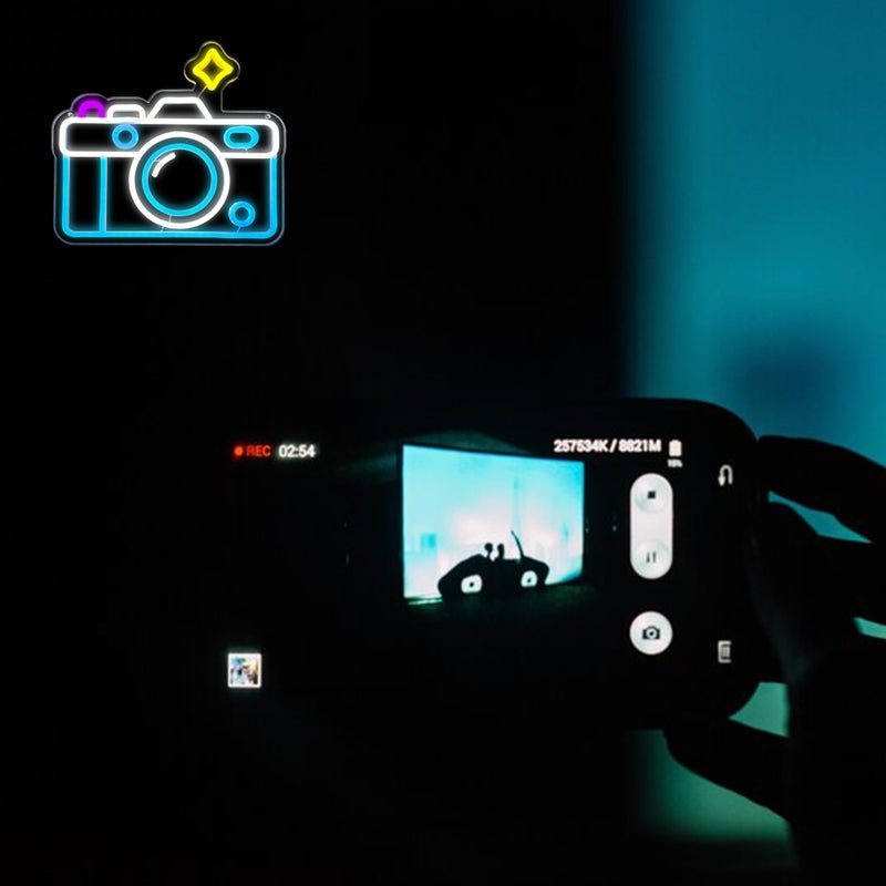 Manimo Camera Neon Sign Dimmable LED Light Up Wall Decor Multi-Color Retro Photography Studio Art Vintage Vlogger Background Accessory for Bedroom, Gaming Room, Store Photographer Gifts(13.3 * 12.2in) - Image 5