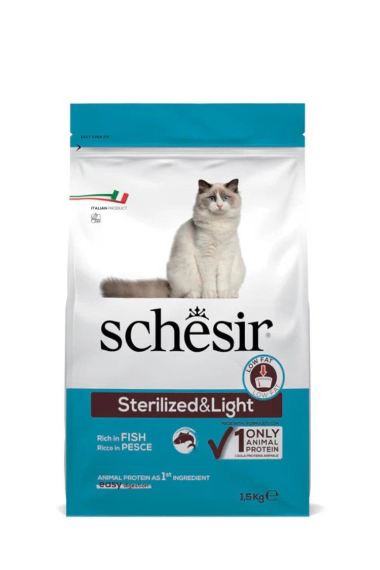 شيسر طعام شيسير الجاف للقطط المعقمة – تركيبة خفيفة غنية بالسمك – 1.5 كجم – قليل الدهون، غني بالألياف، سهل الهضم، يدعم صحة الجلد والفرو، خالٍ من المواد الحافظة - Image 1