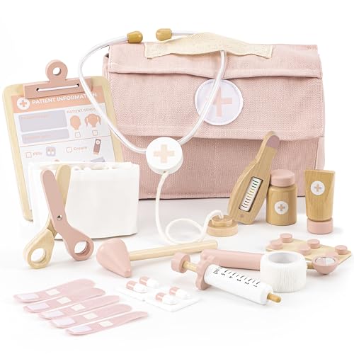 ZICOTO Wooden Doctor Play Set for Toddlers A Complete Durable Pretend Play Medical Kit for Kids 35 with Realistic NonToxic Tools Carrying Case - Image 1