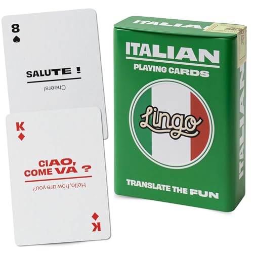 LINGO Italian Lingo Playing Cards in Wayfarer Tin Box Travel Flashcards Learn Italian Vocabulary in A Fun Easy Way 52 Essential Translations - Image 1