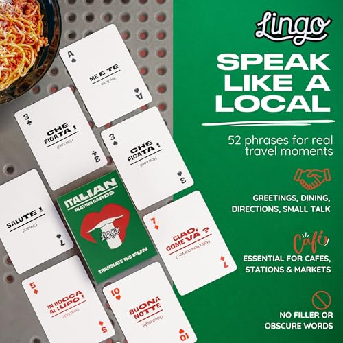 LINGO Italian Lingo Playing Cards in Wayfarer Tin Box Travel Flashcards Learn Italian Vocabulary in A Fun Easy Way 52 Essential Translations - Image 5