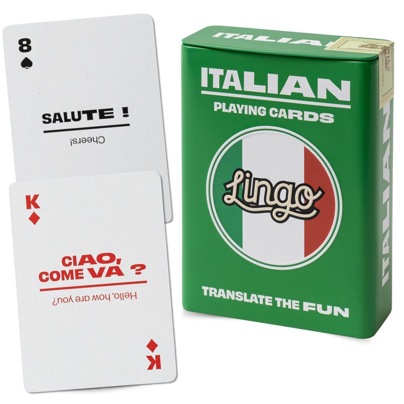 LINGO Italian Lingo Playing Cards in Wayfarer Tin Box Travel Flashcards Learn Italian Vocabulary in A Fun Easy Way 52 Essential Translations - Image 3