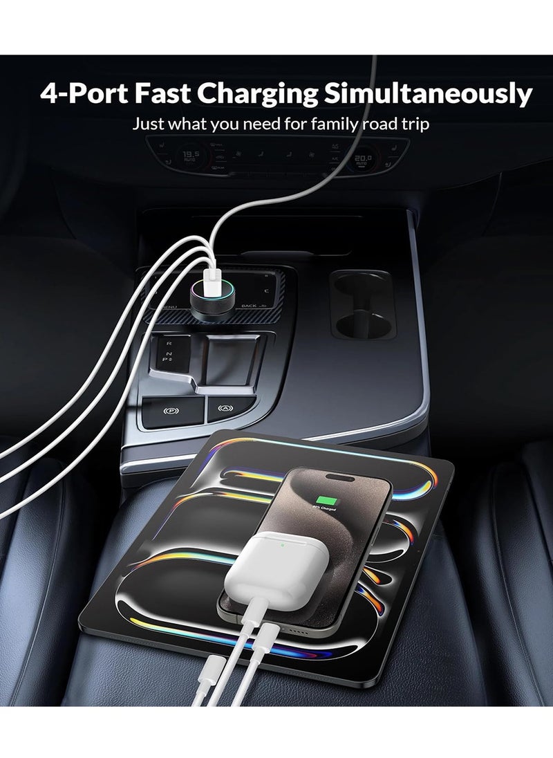 X-level - USB C Car Charger,4-Port 90W Dual USB-C & USB-A Car Charger Adapter PD/QC Multi Port Fast Charging for iPhone 16 15 14 13 12 11 Pro Max, iPad, Samsung S25 S24 S23 S22, Pixel, Android - Image 1