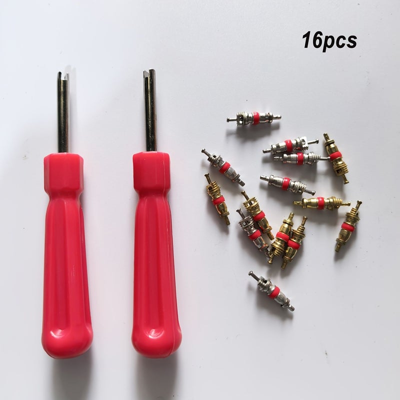 Tire Valve Tool 16pcs For Car Truck Motorcycle Single End Removal Kit Valve Core Combo - Image 1
