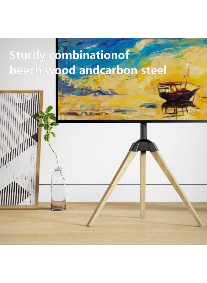 FlashHawk Wood TV Tripod Stand for 32-65 Inch LED TV | Heavy-Duty 45KG Capacity Tripod TV Mount | ±25° Rotation | Cable Management and Safety Lock for Living Room/Office  - Image 5
