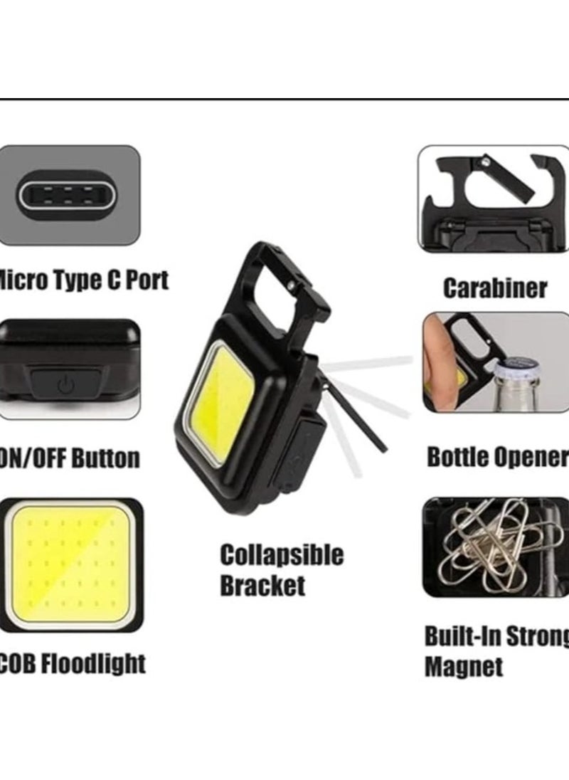 Generic - Multifunction Keychain Led Light with Bottle Opener, Magnetic Base and Folding Bracket Mini Cob 500 lumens Rechargeable Multifunctional Keychain Emergency Light Keychain - Image 1