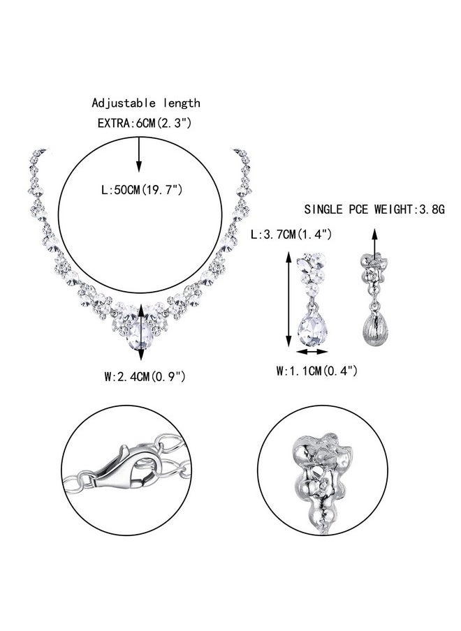 EVER FAITH Rhinestone Crystal Bridal Floral Teardrop Necklace Earrings Set Clear Silver-Tone  - Image 4