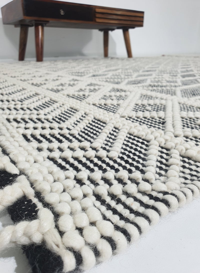 Ramsha Area rug for bedroom NZ wool and cotton Handmade woven rug carpet for living room carpet Woven rug with fringes grey and white color rug srn-018 - Image 2