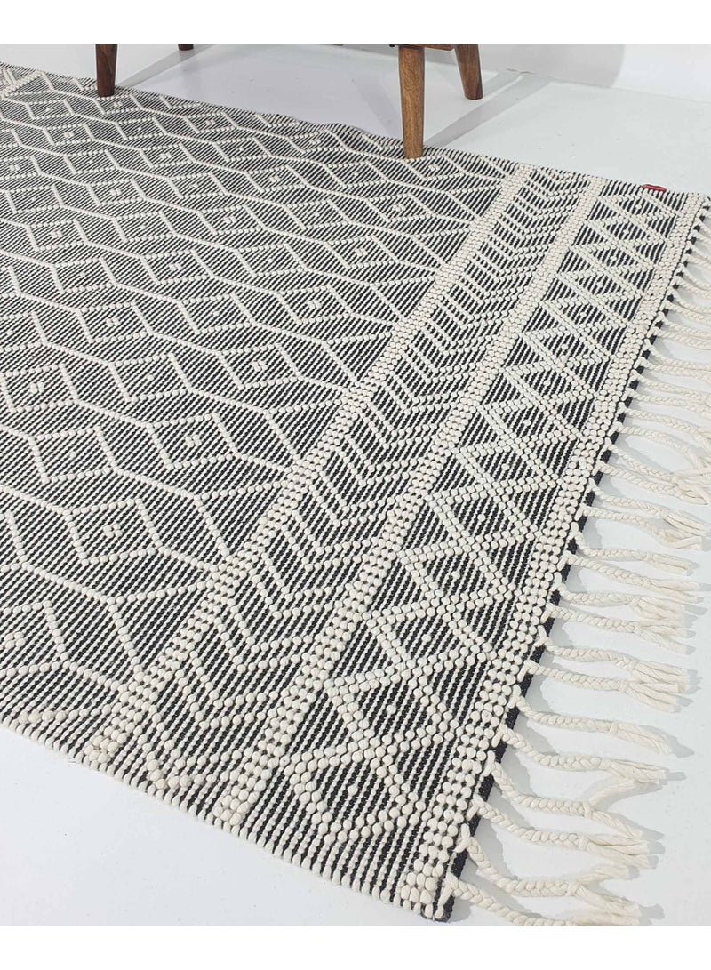 Ramsha Area rug for bedroom NZ wool and cotton Handmade woven rug carpet for living room carpet Woven rug with fringes grey and white color rug srn-018 - Image 4