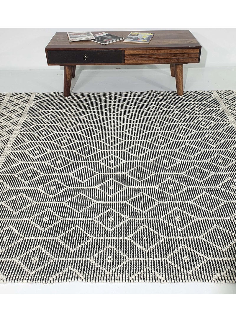 Ramsha Area rug for bedroom NZ wool and cotton Handmade woven rug carpet for living room carpet Woven rug with fringes grey and white color rug srn-018 - Image 3