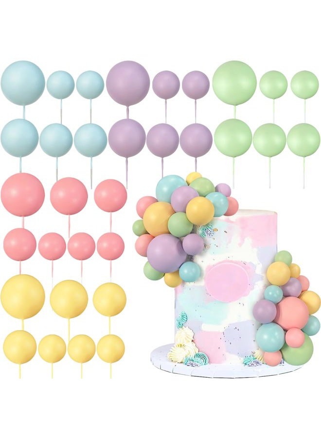 RASSLISA 32 PCS Ball Cake Picks Colorful Ball Shaped Cake Topper Pearl Balls Cupcake Cake Insert Topper for Birthday Party Wedding Decoration Supplies (Pink Yellow Blue Purple Green) - Image 1