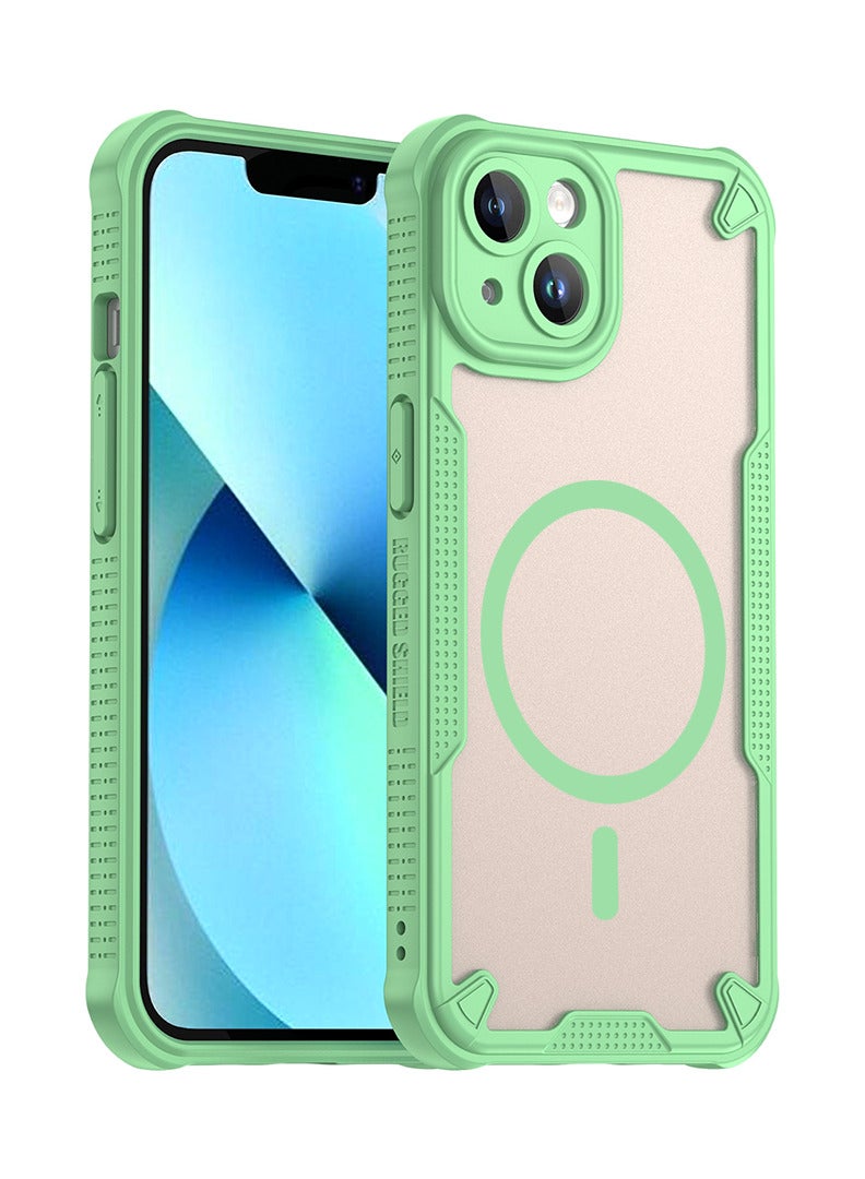 Cover For iPhone 13 Armor Glaze MagSafe Magnetic Phone Case Raised edges around the screen and camera lens help prevent scratches - Green - Image 1