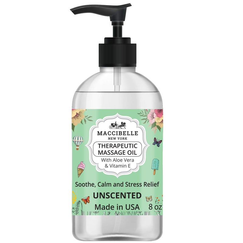 maccibelle Maccibelle Unscented Natural Sensual Massage Oil for Couples Therapeutic Massage with Vitamin E and Aloe Vera a for Soothing Calming and Muscle Relief 8 oz Fragance Free Unscented