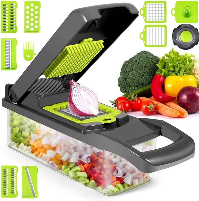 جليفار قطاعة خضراوات - قطاعة ماندولين متعددة الوظائف - شفرات قابلة للتبديل، سلة مصفاة بمقبض، مفرمة يدوية للتقطيع والتقطيع إلى مكعبات، مبشرة ومفرمة حلزونية لتحضير الطعام في المطبخ - Image 3