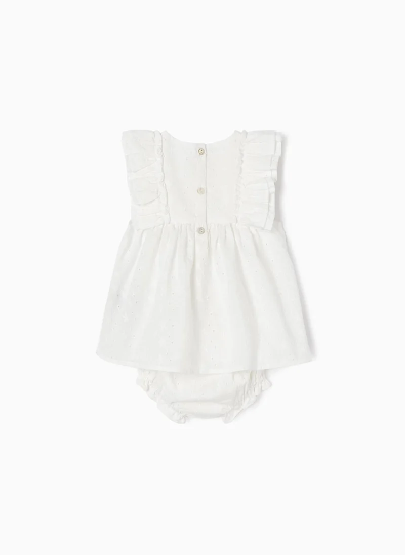 زيبي Cotton Dress + Bloomers with English Embroidery for Baby Girls