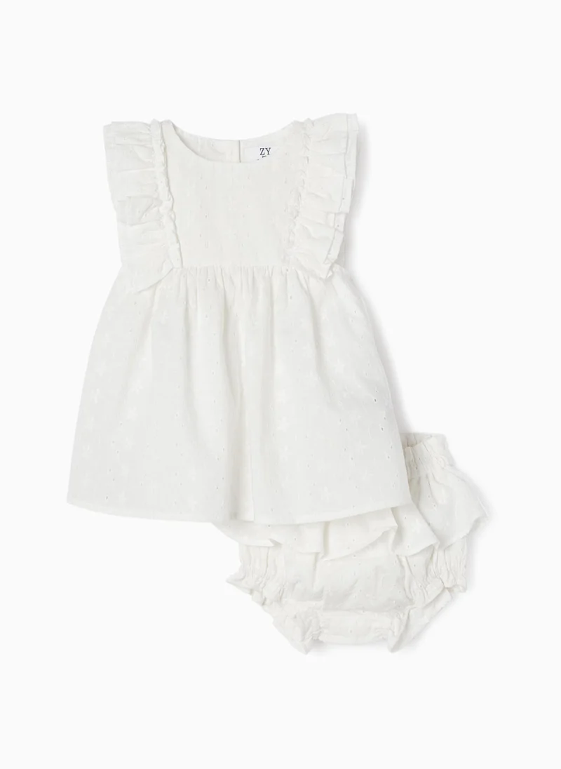 Zippy Cotton Dress + Bloomers with English Embroidery for Baby Girls