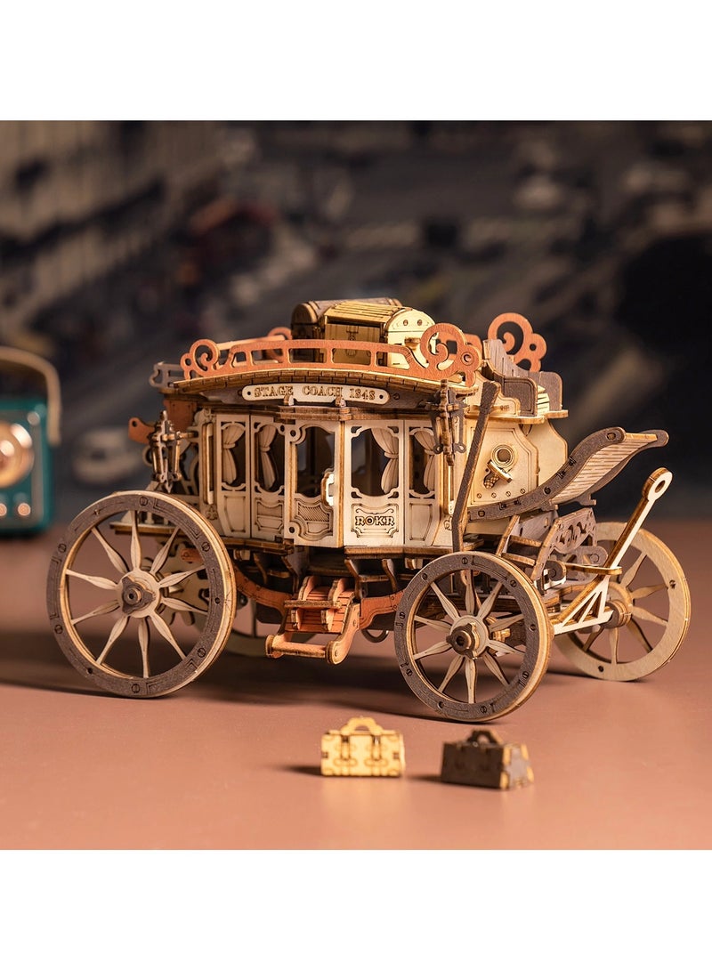 روكر أحجية صندوق الموسيقى الخشبي Stagecoach نموذج خشبي ميكانيكي ثلاثي الأبعاد للبناء - Image 1