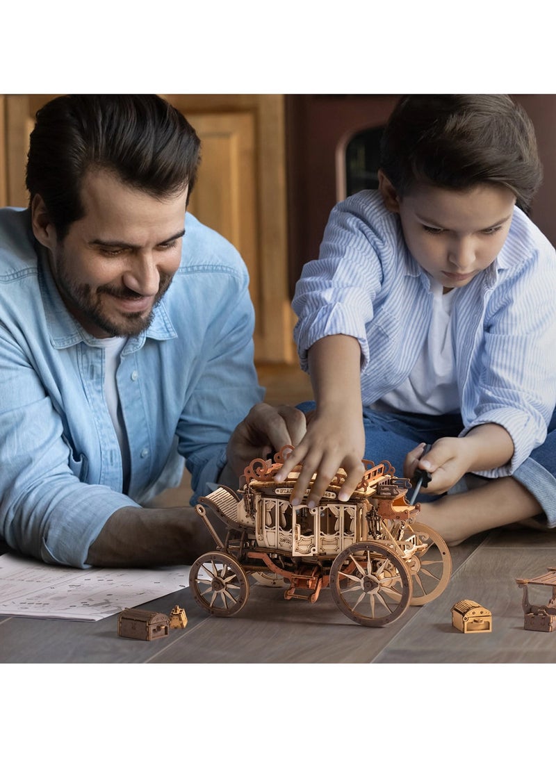 روكر أحجية صندوق الموسيقى الخشبي Stagecoach نموذج خشبي ميكانيكي ثلاثي الأبعاد للبناء - Image 3