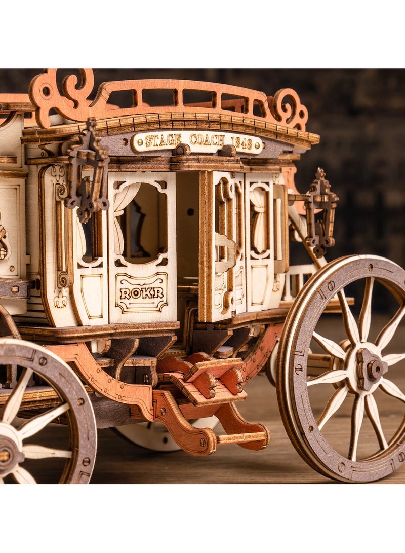 روكر أحجية صندوق الموسيقى الخشبي Stagecoach نموذج خشبي ميكانيكي ثلاثي الأبعاد للبناء - Image 2