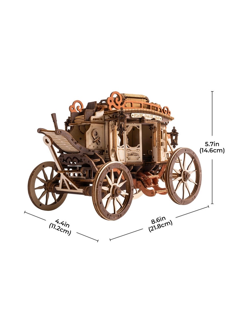روكر أحجية صندوق الموسيقى الخشبي Stagecoach نموذج خشبي ميكانيكي ثلاثي الأبعاد للبناء - Image 4