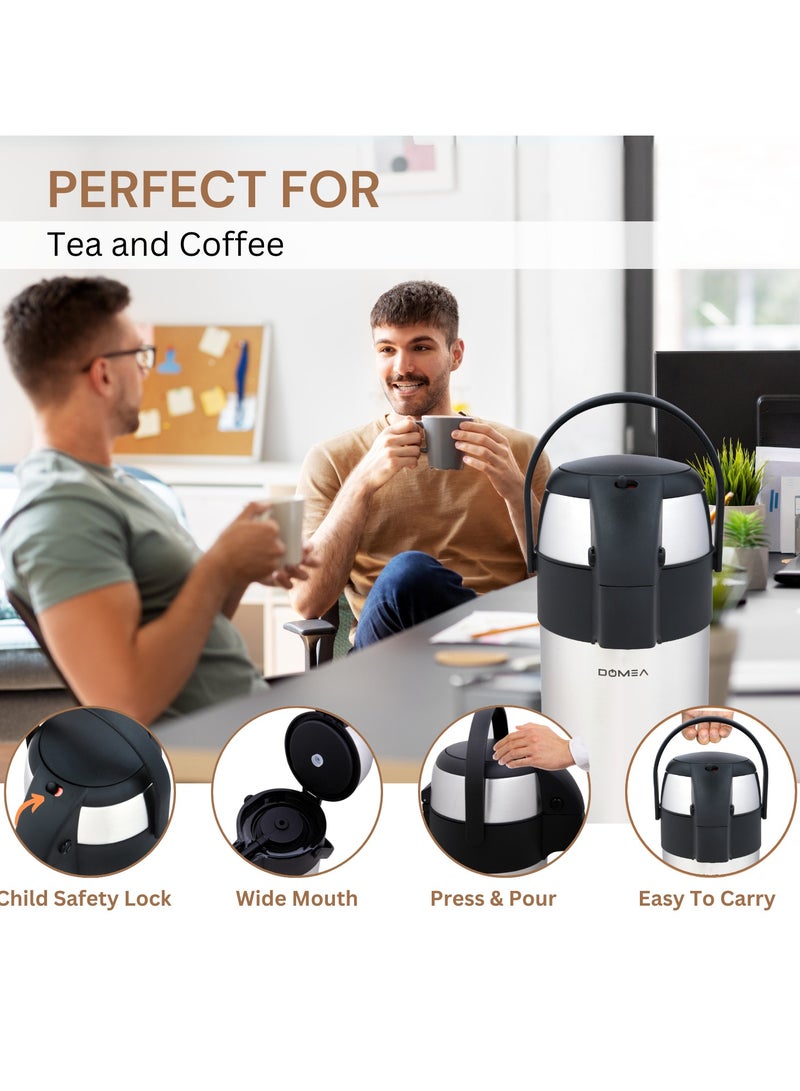 DOMEA Airpot Flask With Insulated Pump Action | Stainless Steel Leak Proof Thermal Flask| Hot And Cold Drink Dispenser | Perfect For Tea & Coffee | Portable, Keep 12 Hours Heat & 24 Hour Cold - Image 2